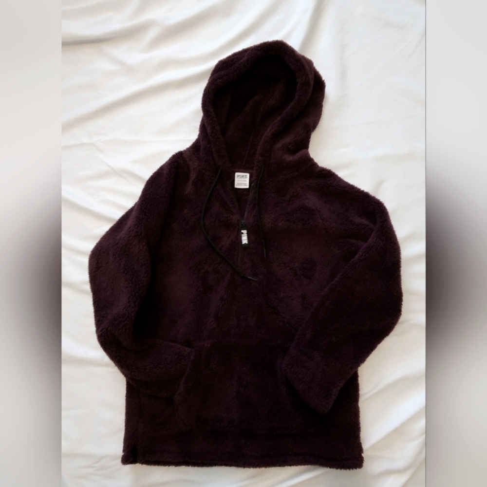 PINK VARSITY SHERPA HALF-ZIP PULLOVER